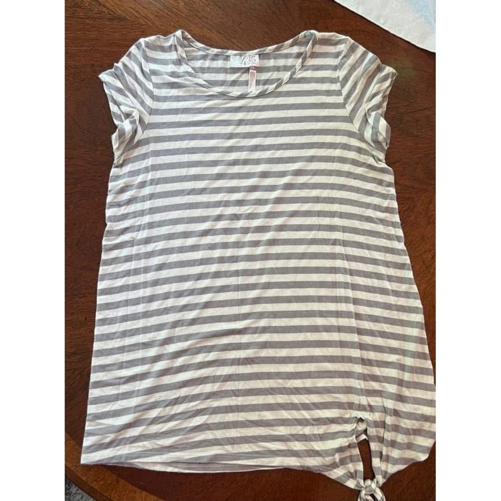 EUC Matilda Jane Tween Brilliant Daydream BIT OF A TWIST TOP Sz 14 Grey Stripe
